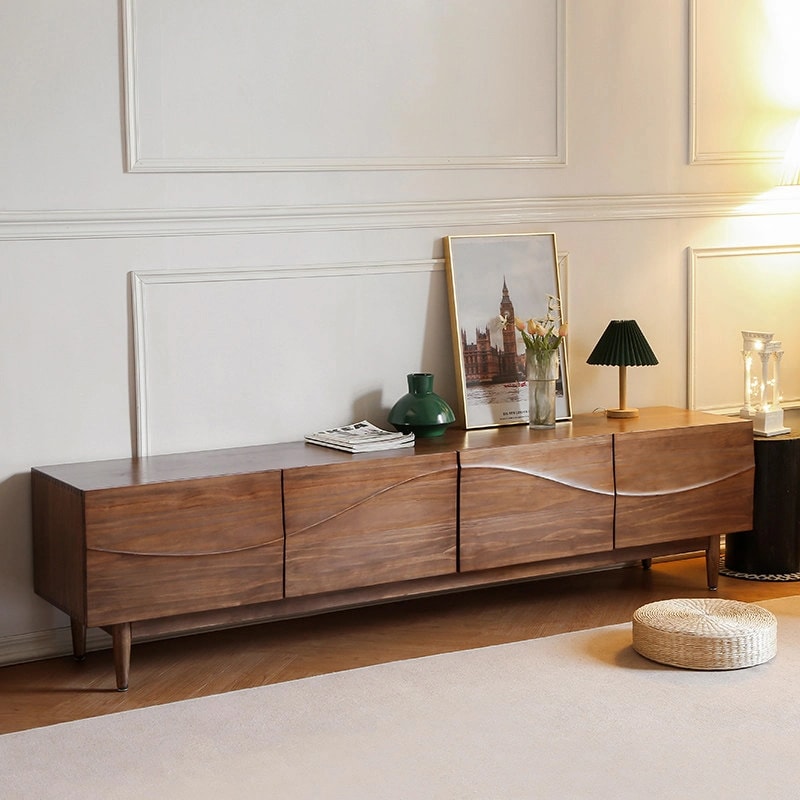 Fluted Floating Walnut TV Stand lifestyle 2