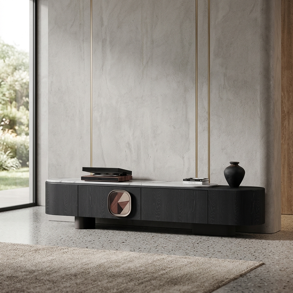 Black Sintered Stone TV Stand lifestyle 1