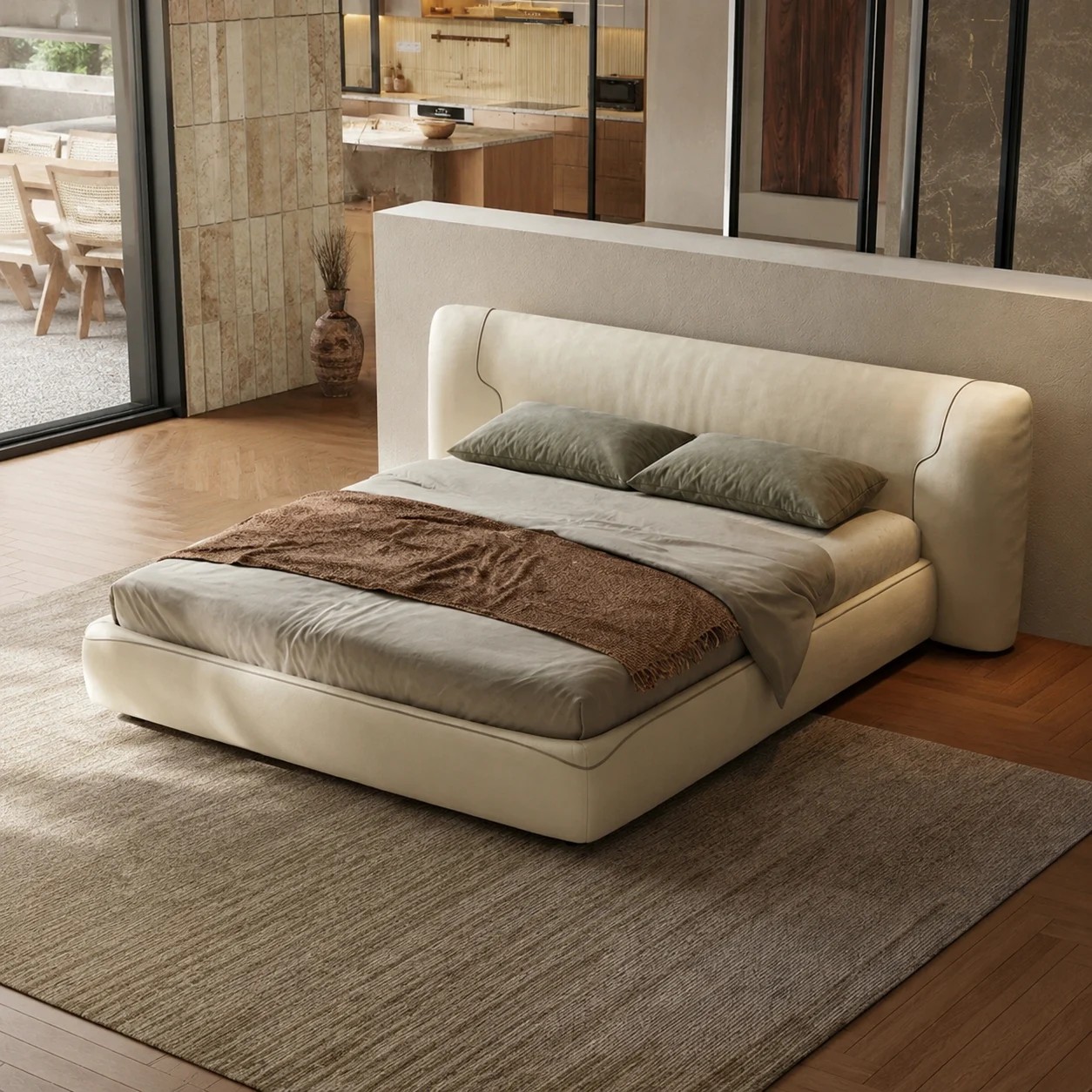 Minimalist Leather Upholstered Bed lifestyle 1