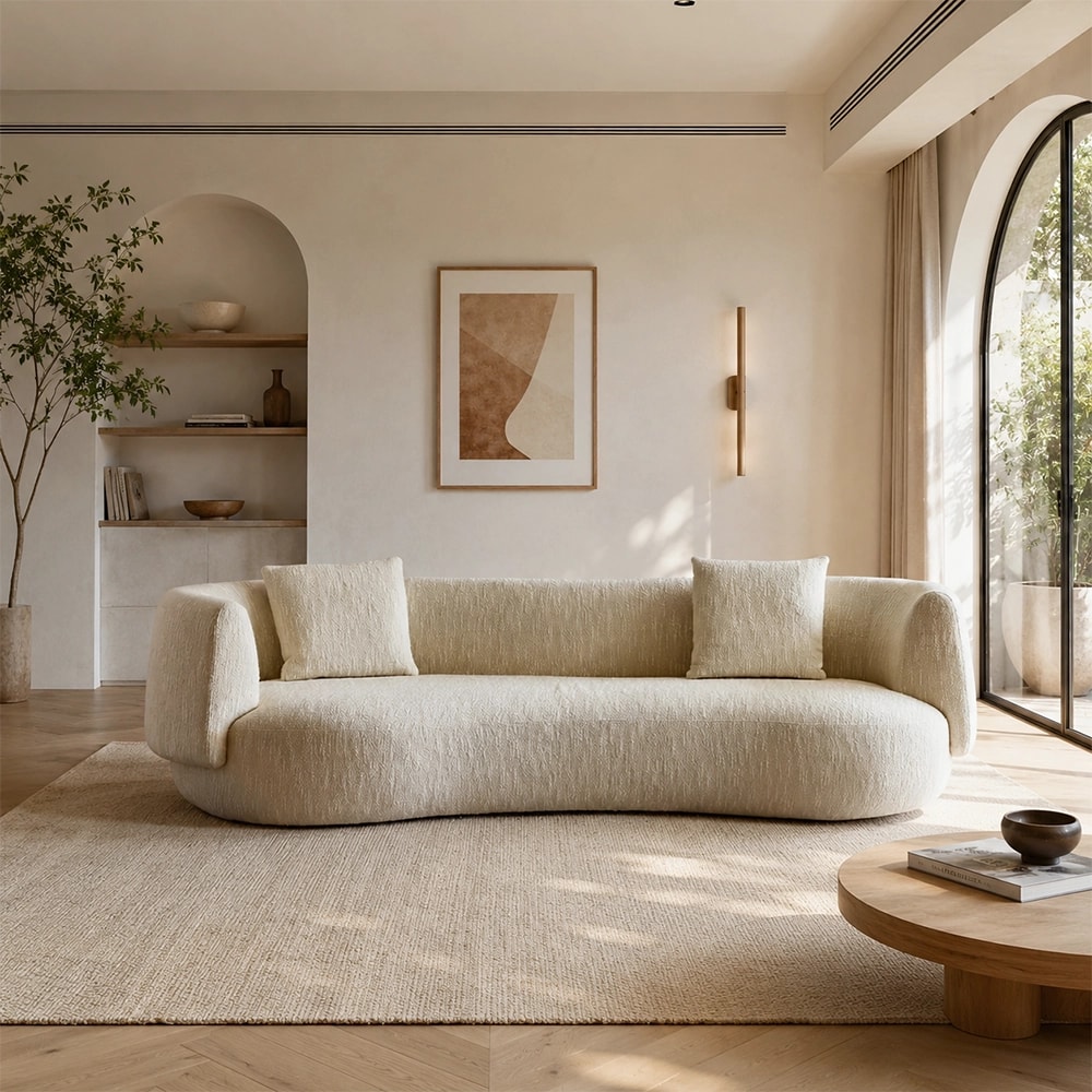 Curved Boucle Wool Sofa lifestyle 1
