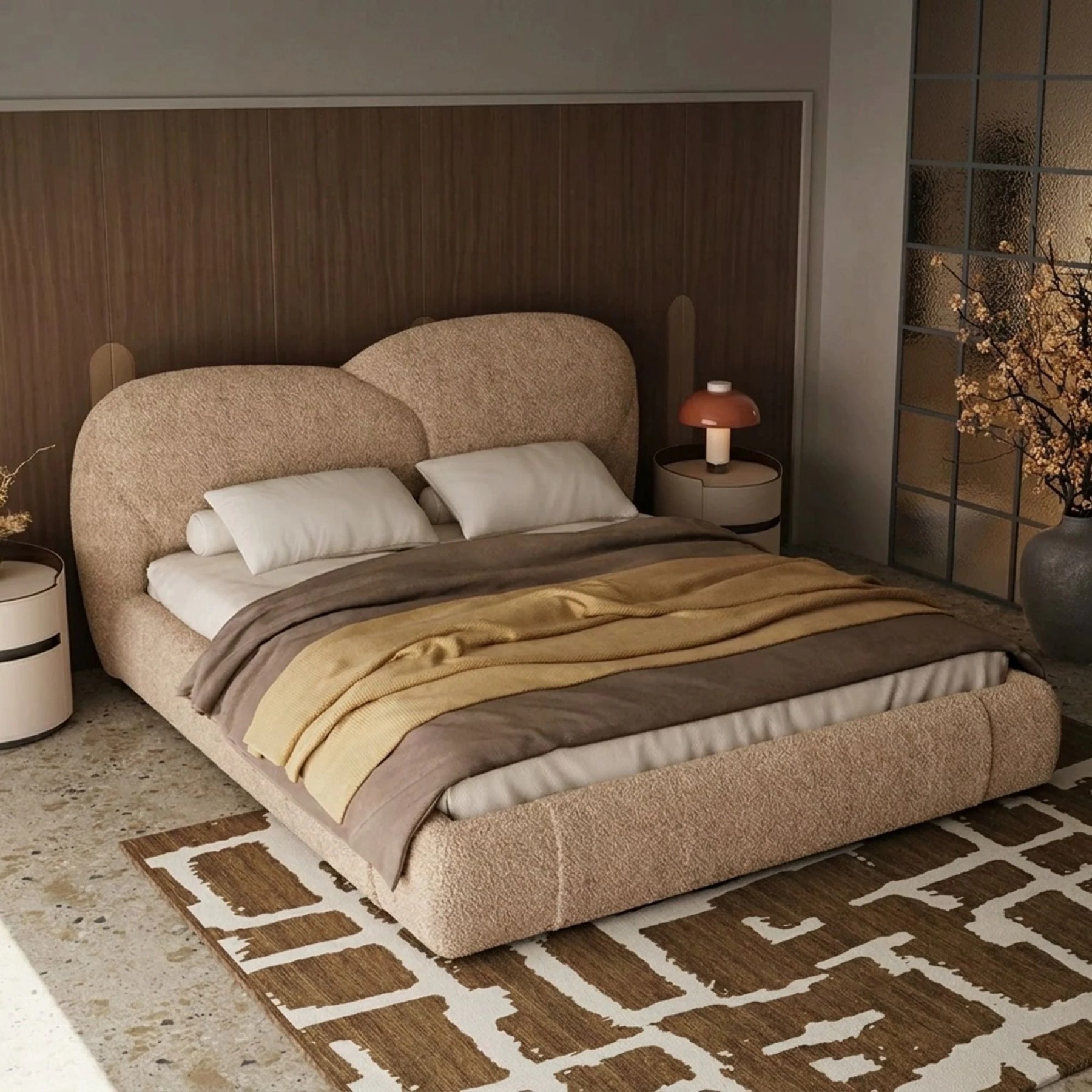 Curved Chenille Upholstered Bed lifestyle 1