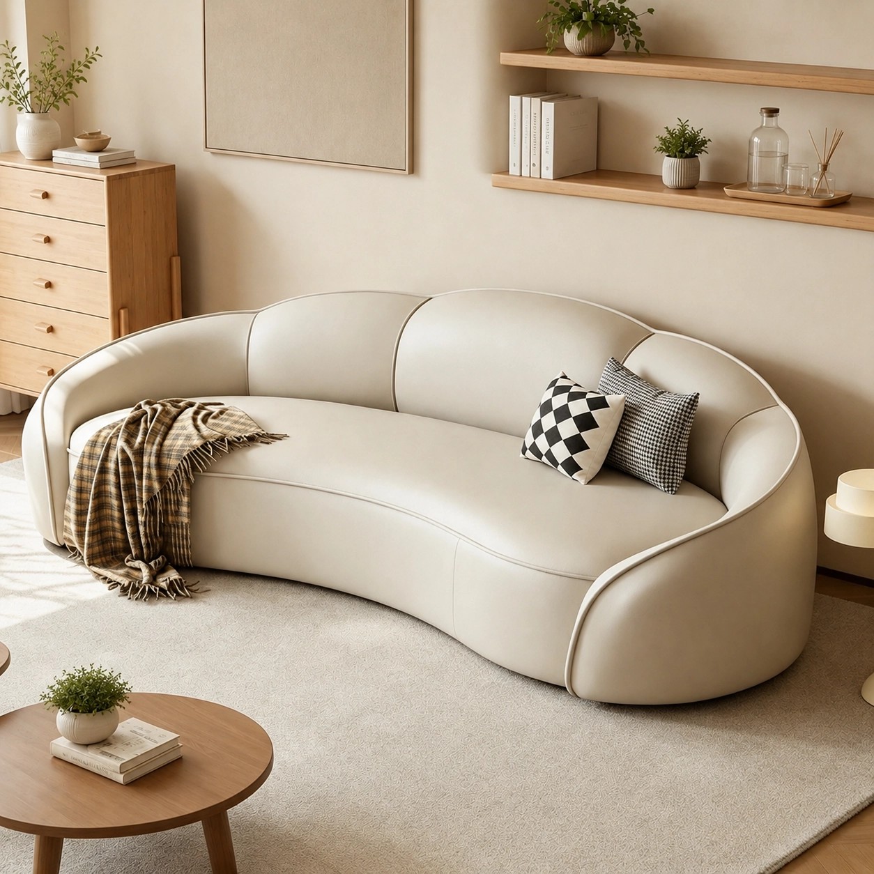 Curved Faux Leather Sofa lifestyle 1