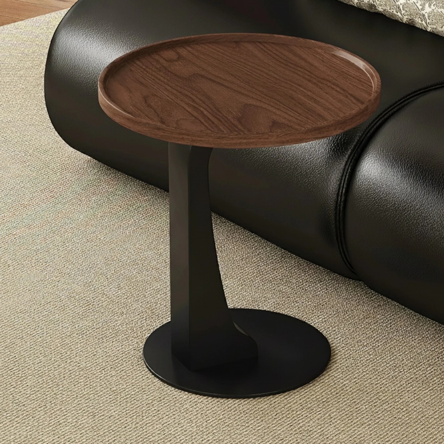Walnut & Steel Round Side Table lifestyle 1