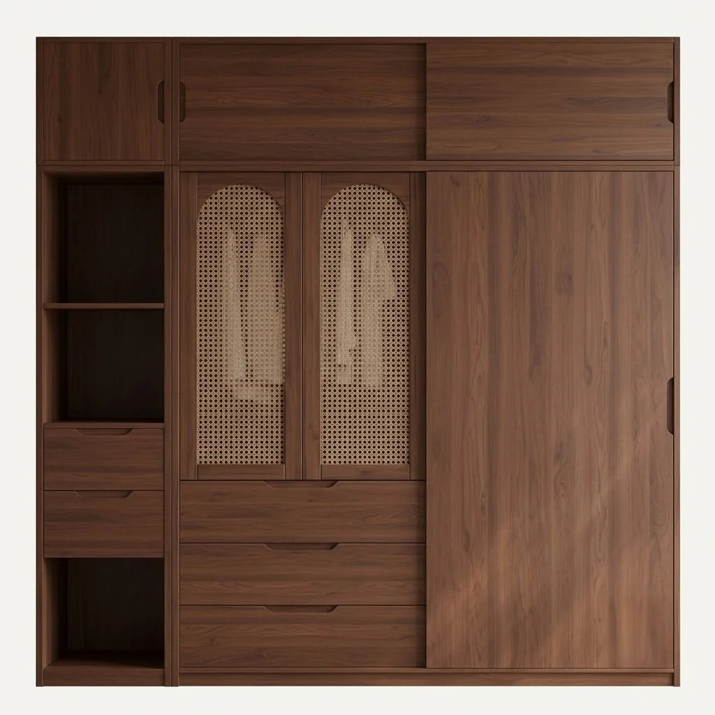 Solid Wood Wardrobe with Rattan Doors lifestyle 1