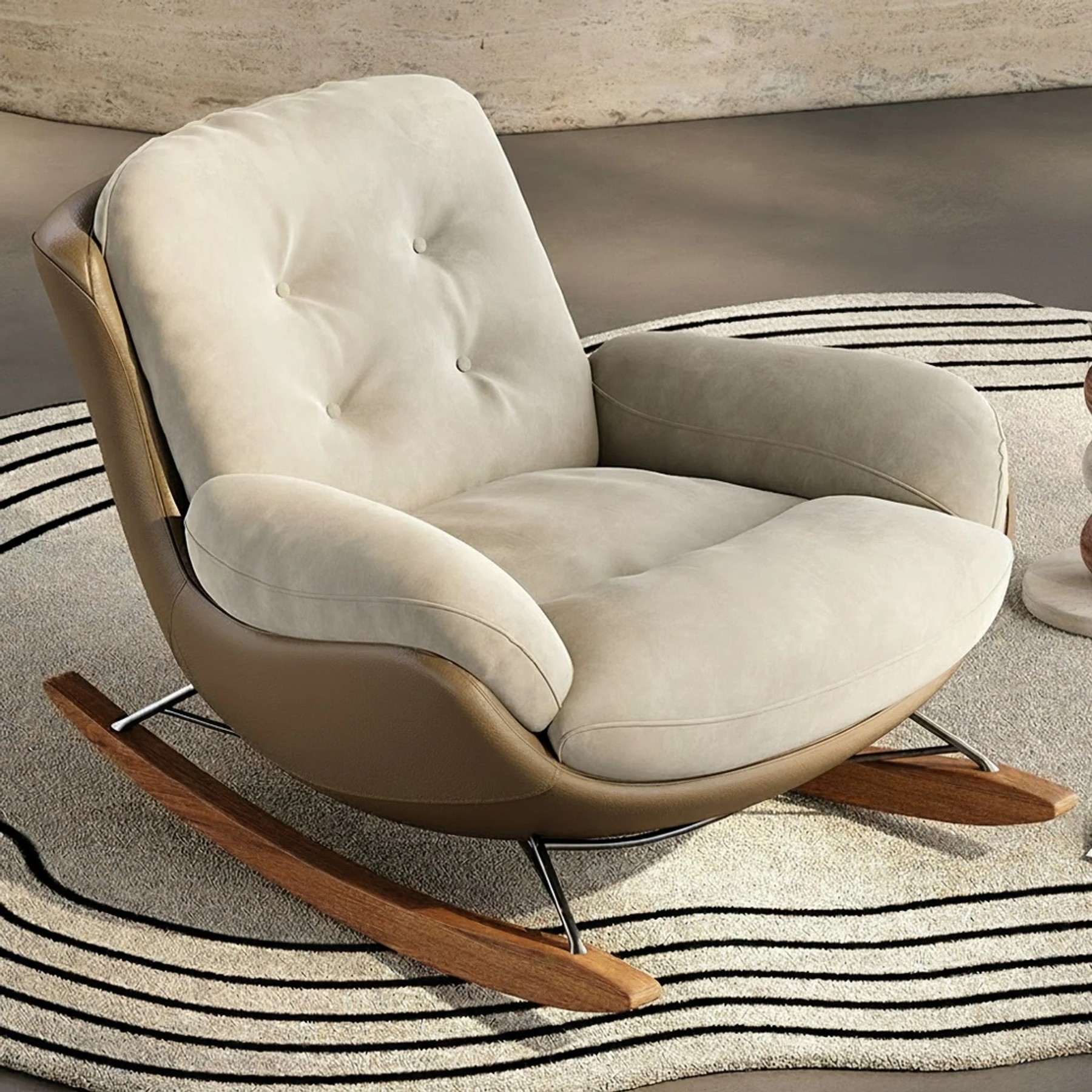 Minimalist Suede Rocking Chair lifestyle 1