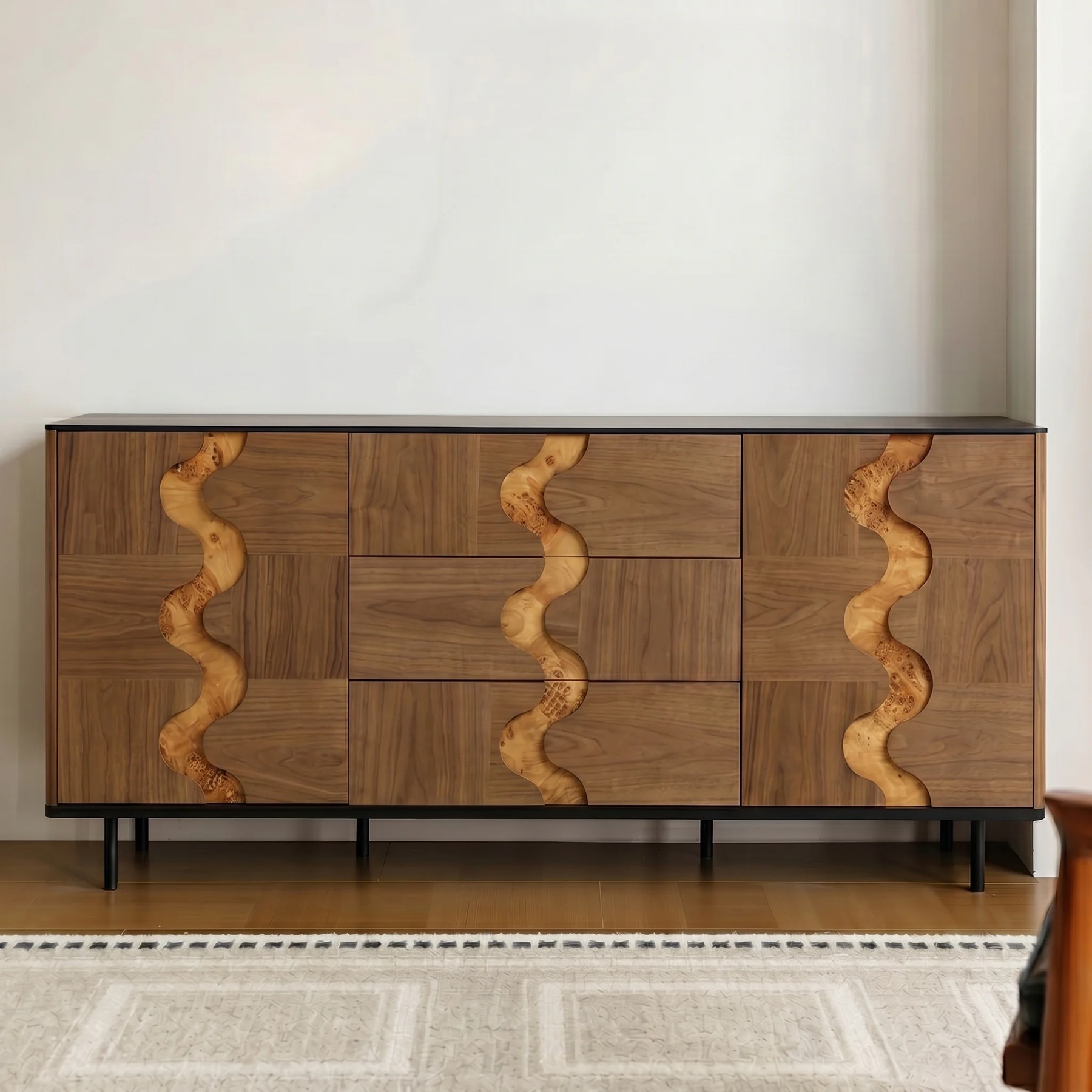 Wood Sideboard, Burl Veneer Accents lifestyle 1