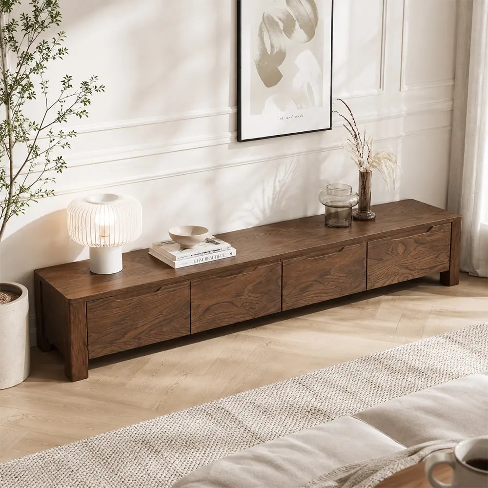 Solid Oak Modern TV Cabinet lifestyle 2