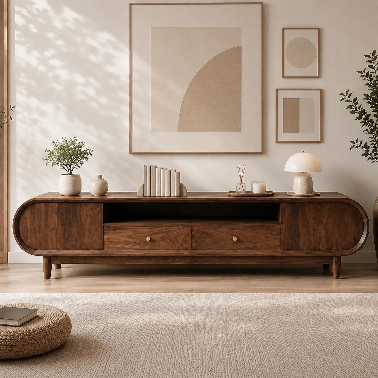 Minimalist Black Walnut TV Stand lifestyle 1