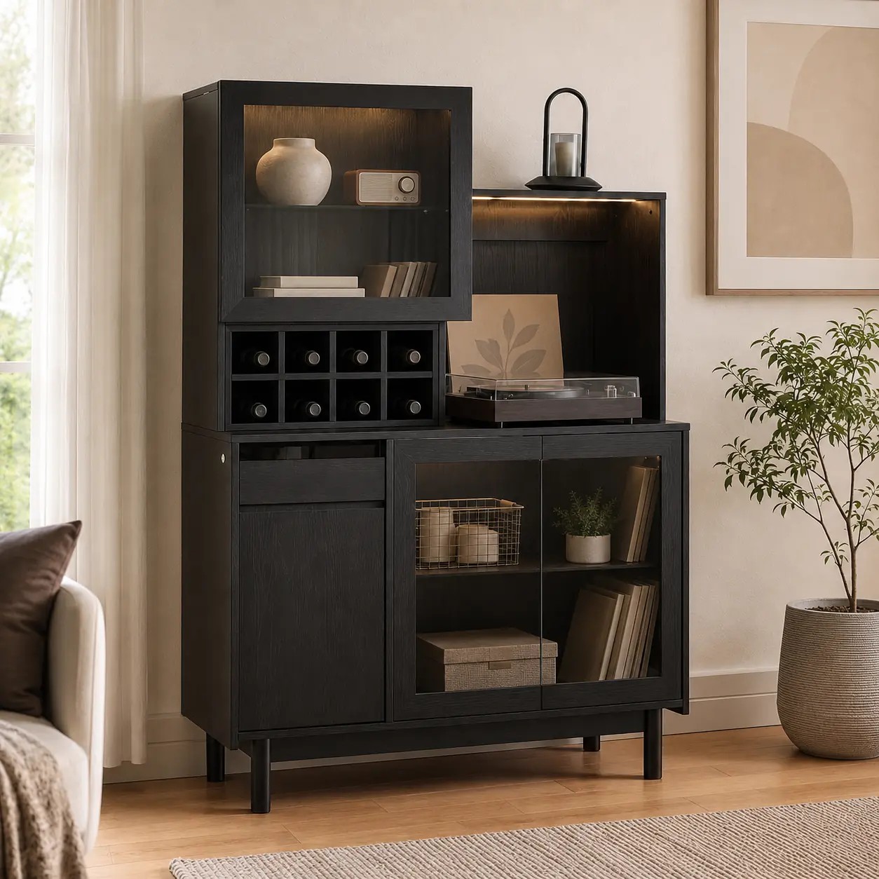 Layered Black Ash Coffee Cabinet lifestyle 2