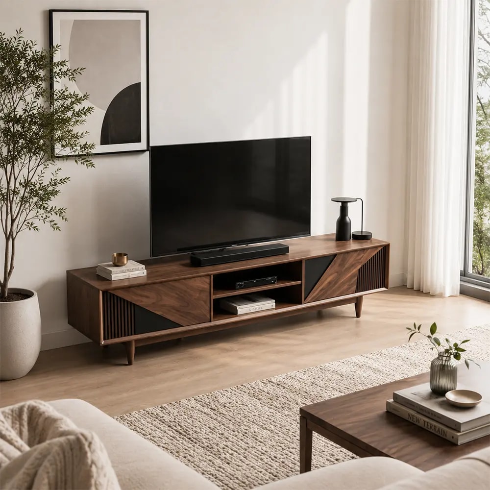Solid Walnut Media Console lifestyle 3