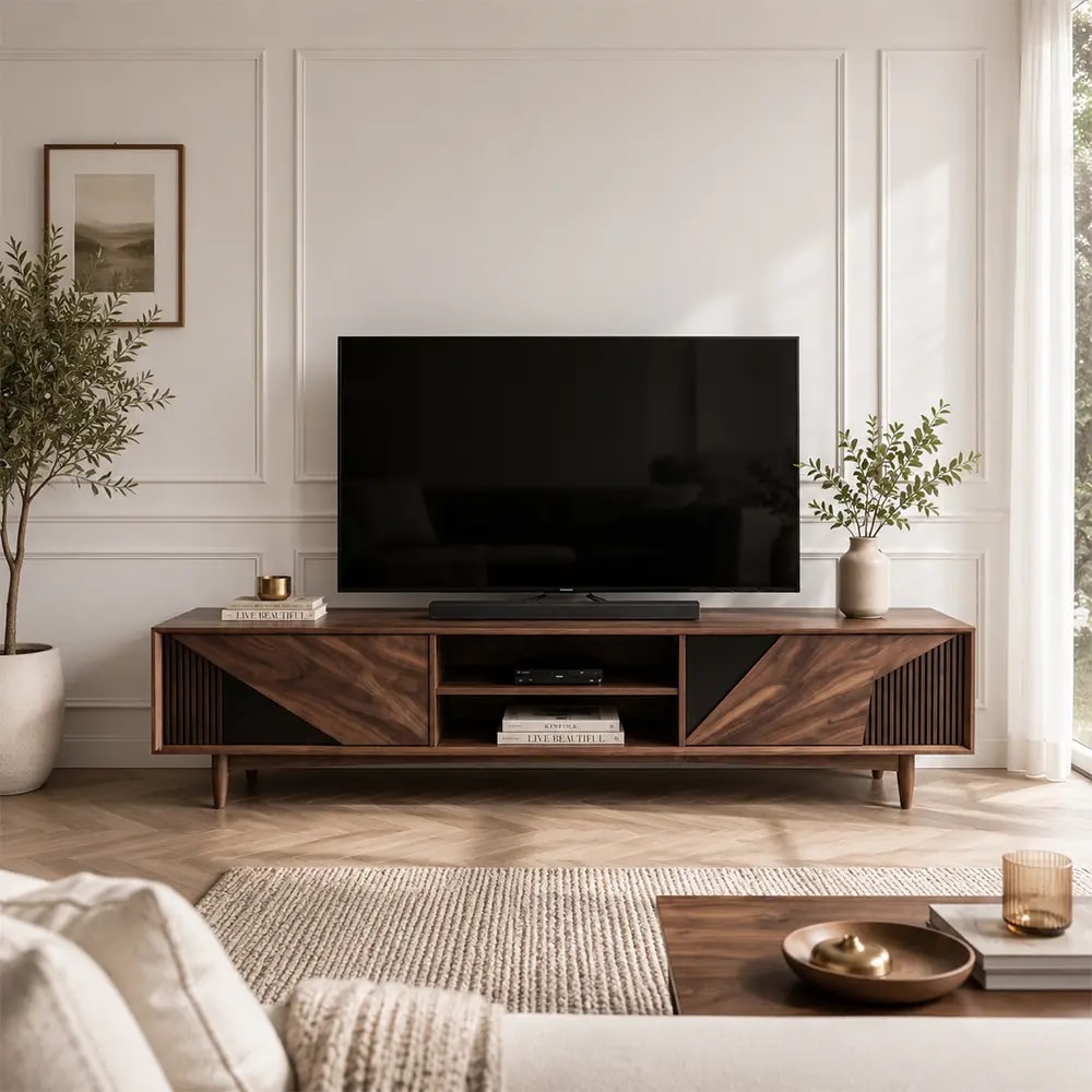 Solid Walnut Media Console lifestyle 1