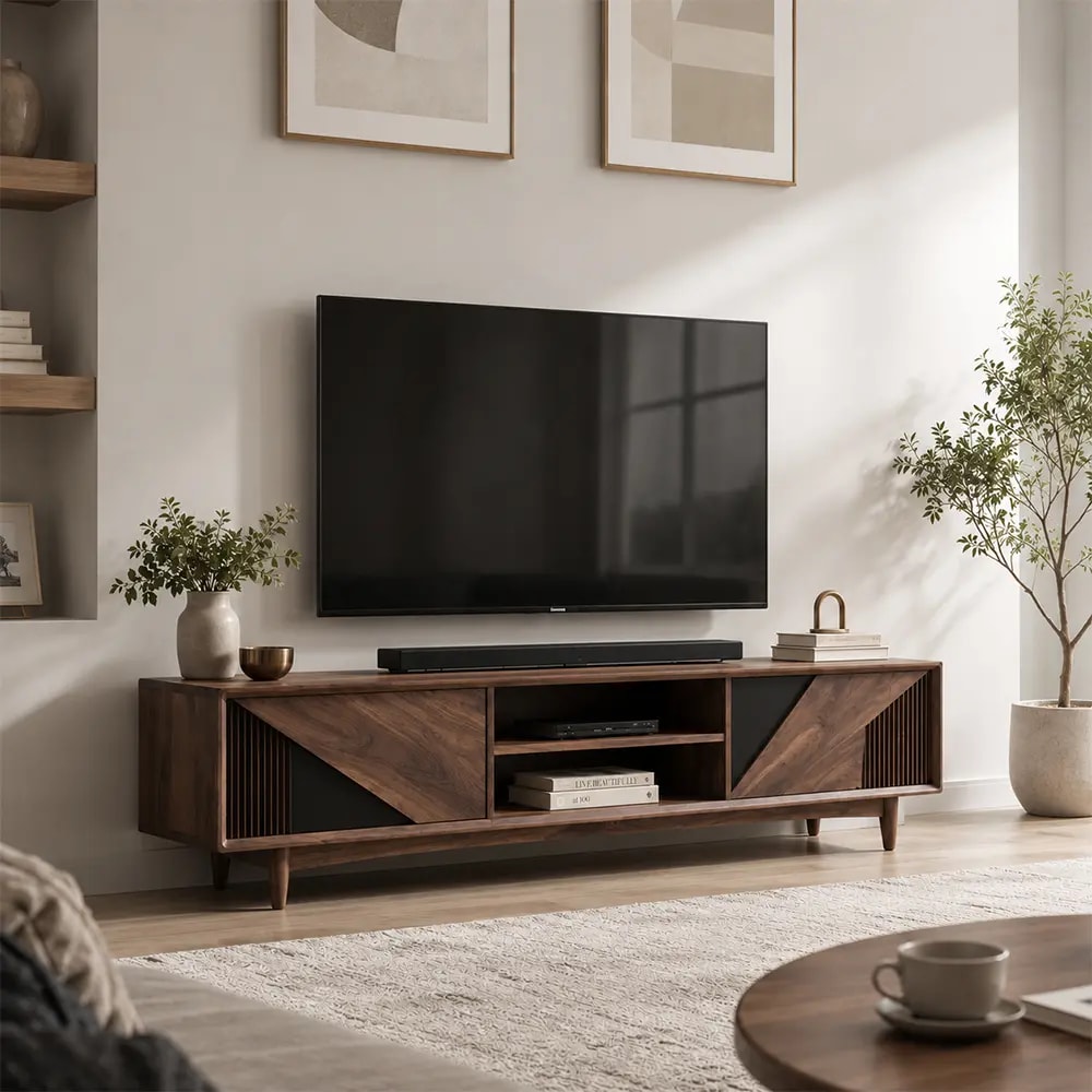 Solid Walnut Media Console lifestyle 2