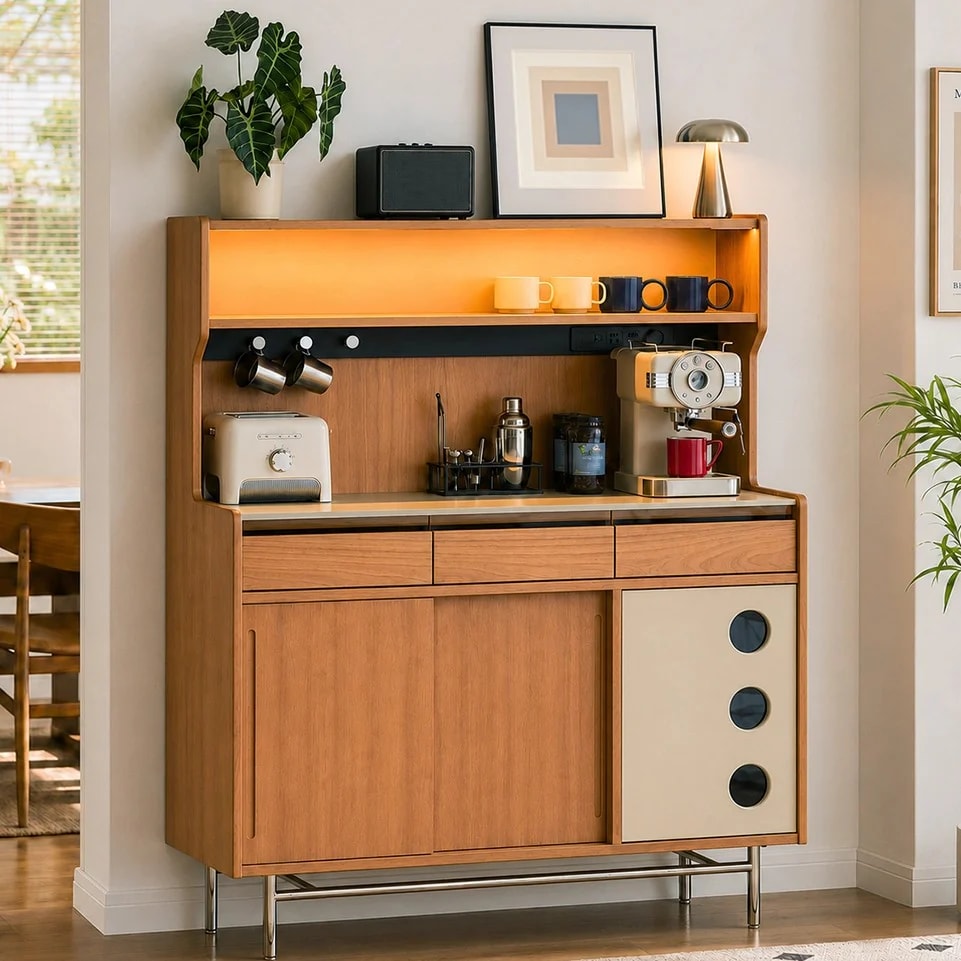 Cherry Wood Tiered Storage Sideboard lifestyle 2