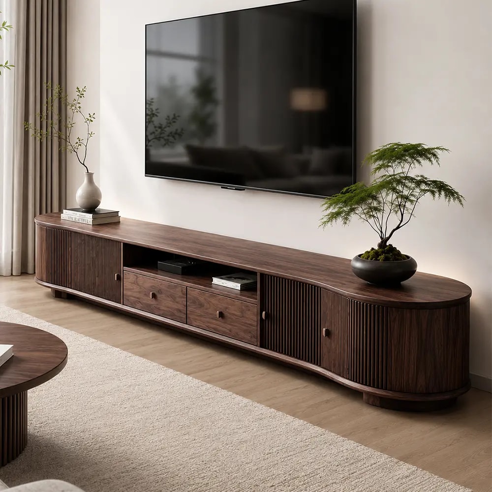 Solid Walnut Entertainment Console lifestyle 2