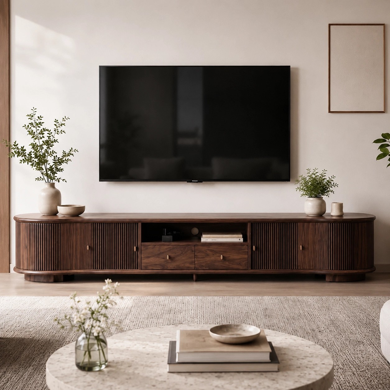 Solid Walnut Entertainment Console lifestyle 1