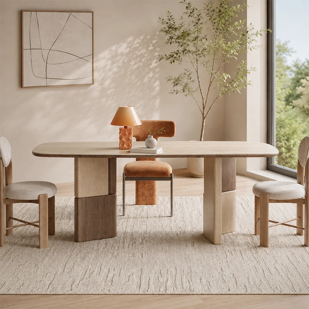 Travertine & Wood Dining Table lifestyle 3