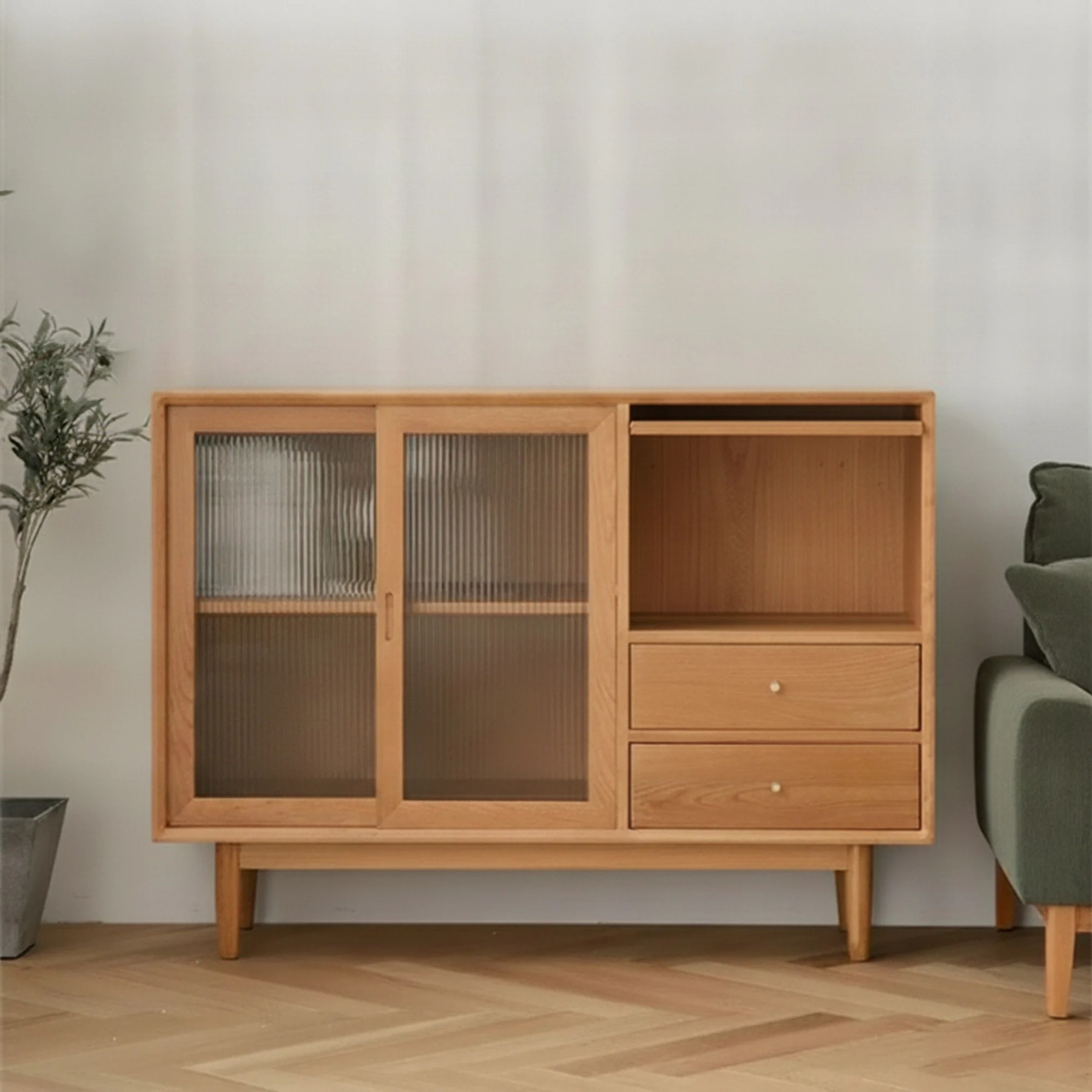 Mid-Century Wood & Rattan Sideboard lifestyle 1