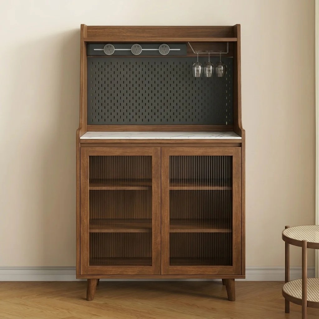 Mid-Century Walnut Wall Coffee Cabinet lifestyle 1