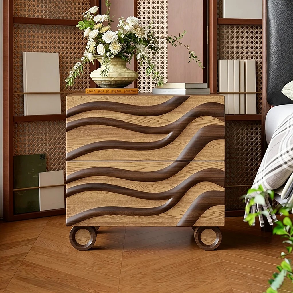 Wavy Solid Wood Nightstand lifestyle 2
