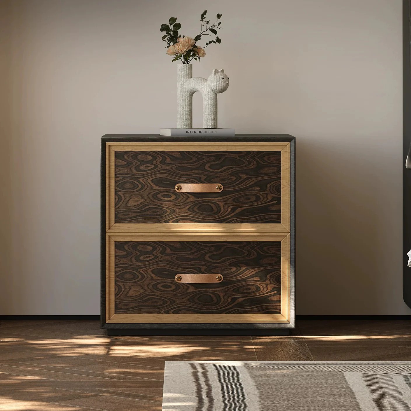 Black & Natural Wood Nightstand lifestyle 1