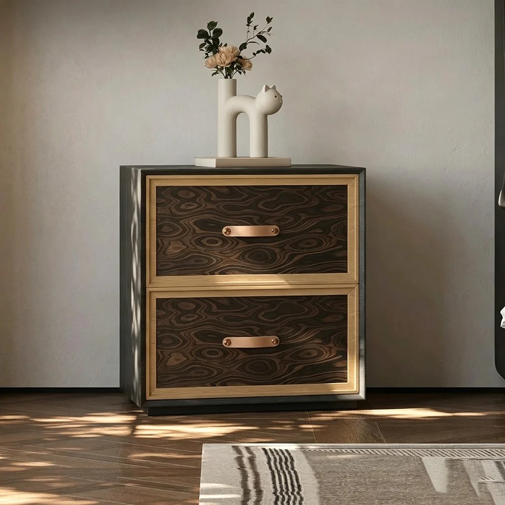 Black & Natural Wood Nightstand lifestyle 2