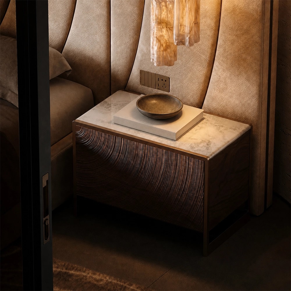 Carved Wood & Marble Nightstand lifestyle 3