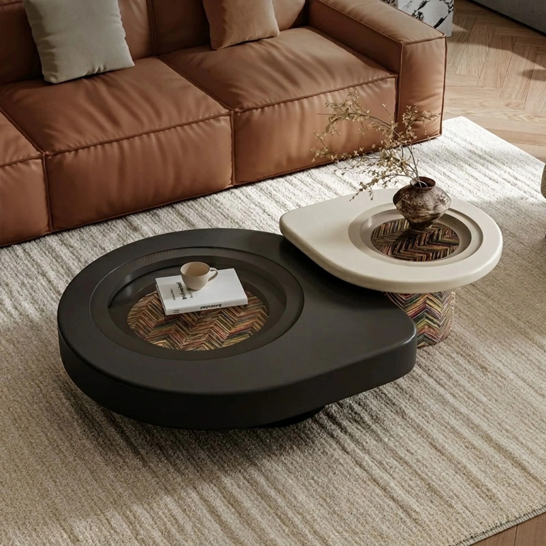 Irregular Coffee Table Set with Glass Top lifestyle 3