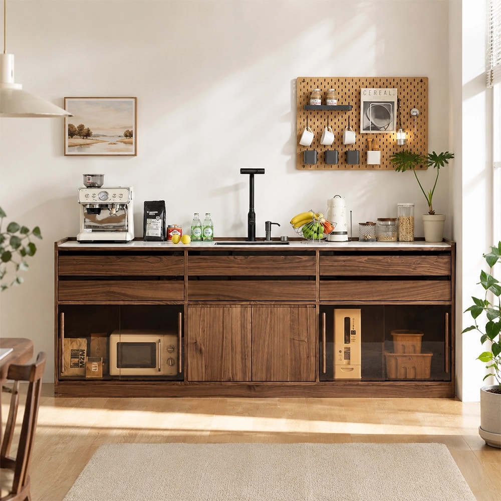 Black Walnut Coffee Cabinet with Slab Top lifestyle 1