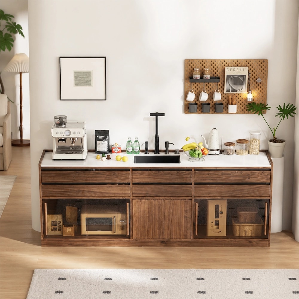 Black Walnut Coffee Cabinet with Slab Top lifestyle 3