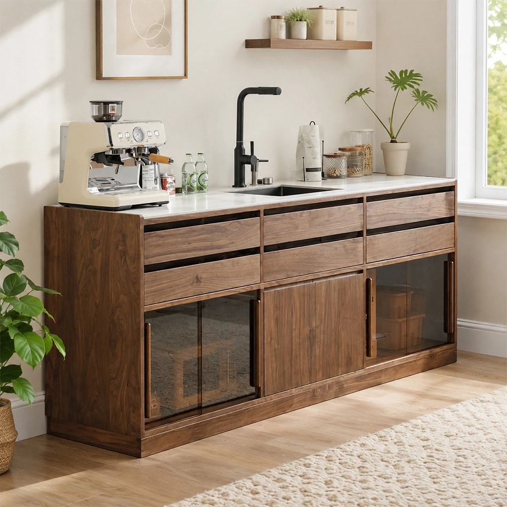 Black Walnut Coffee Cabinet with Slab Top lifestyle 2