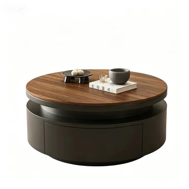 Round Walnut Storage Coffee Table lifestyle 1