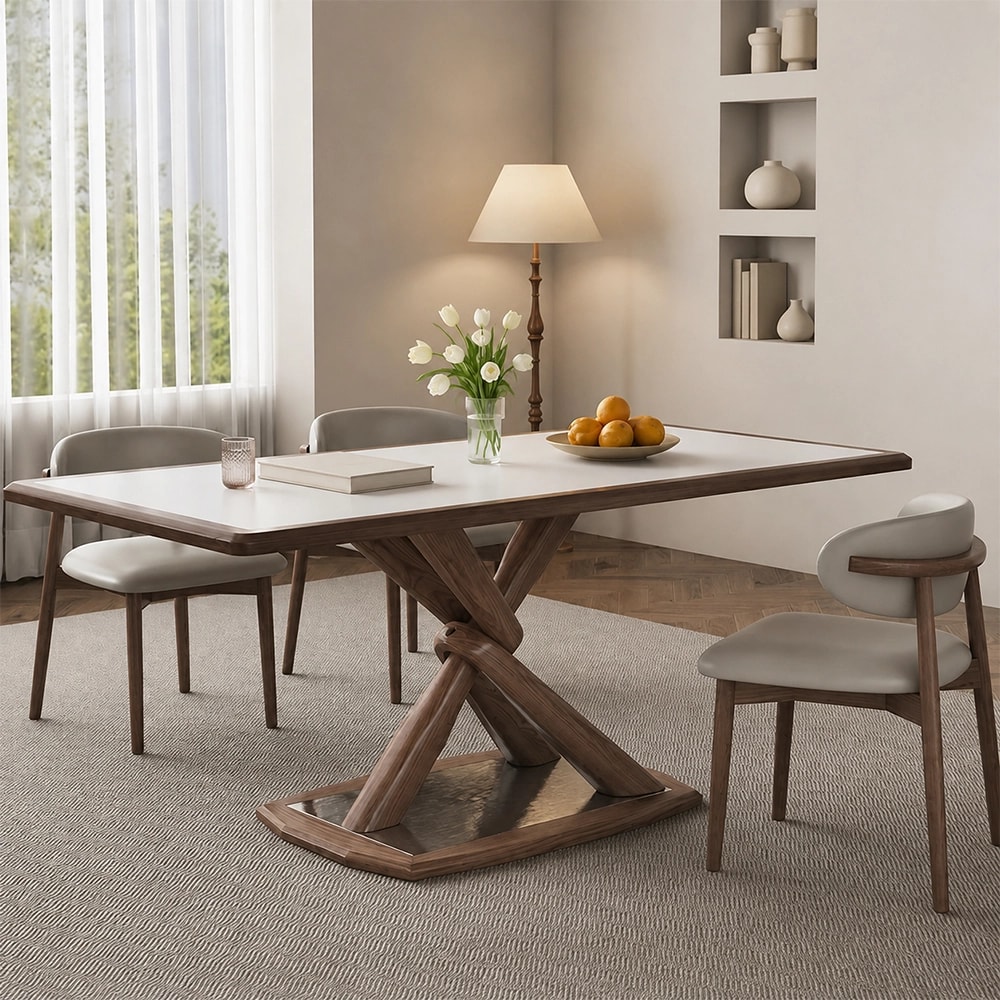 Modern Dining Table with Ash Wood Base lifestyle 3