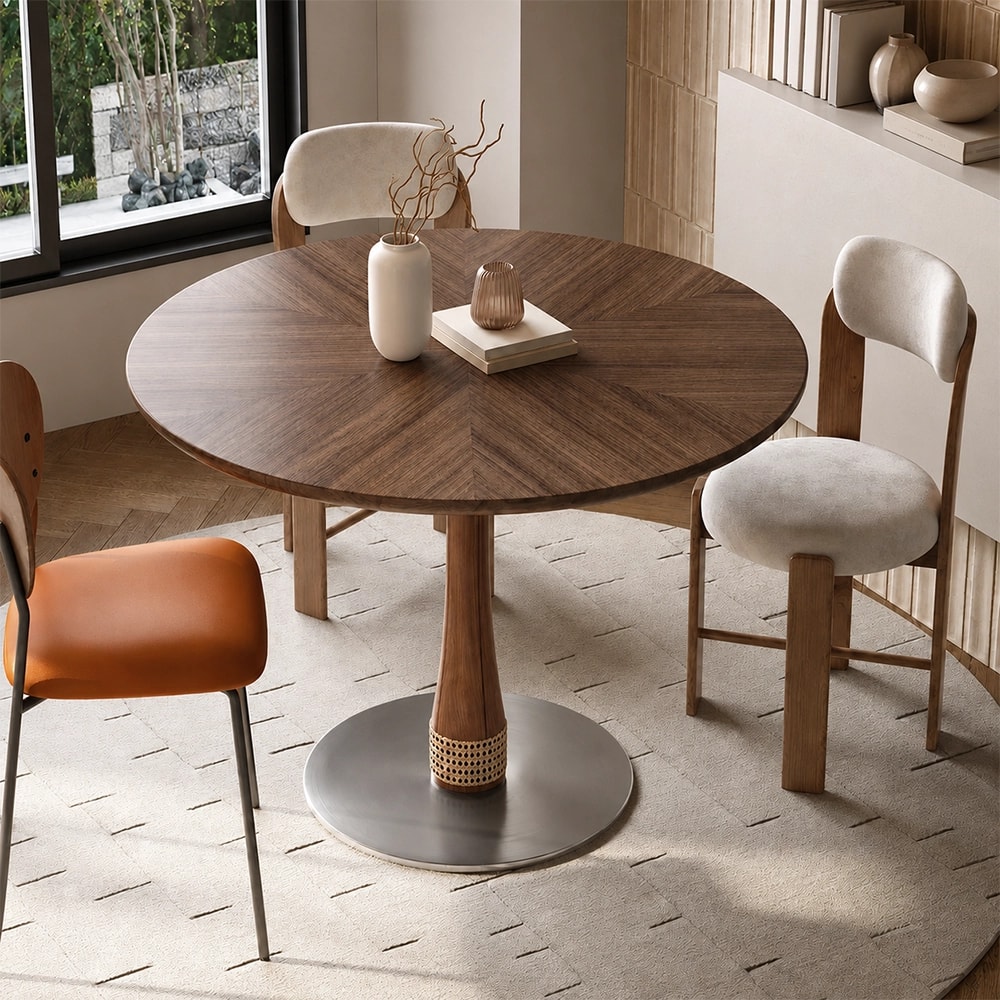 Walnut Veneer Round Dining Collection lifestyle 3