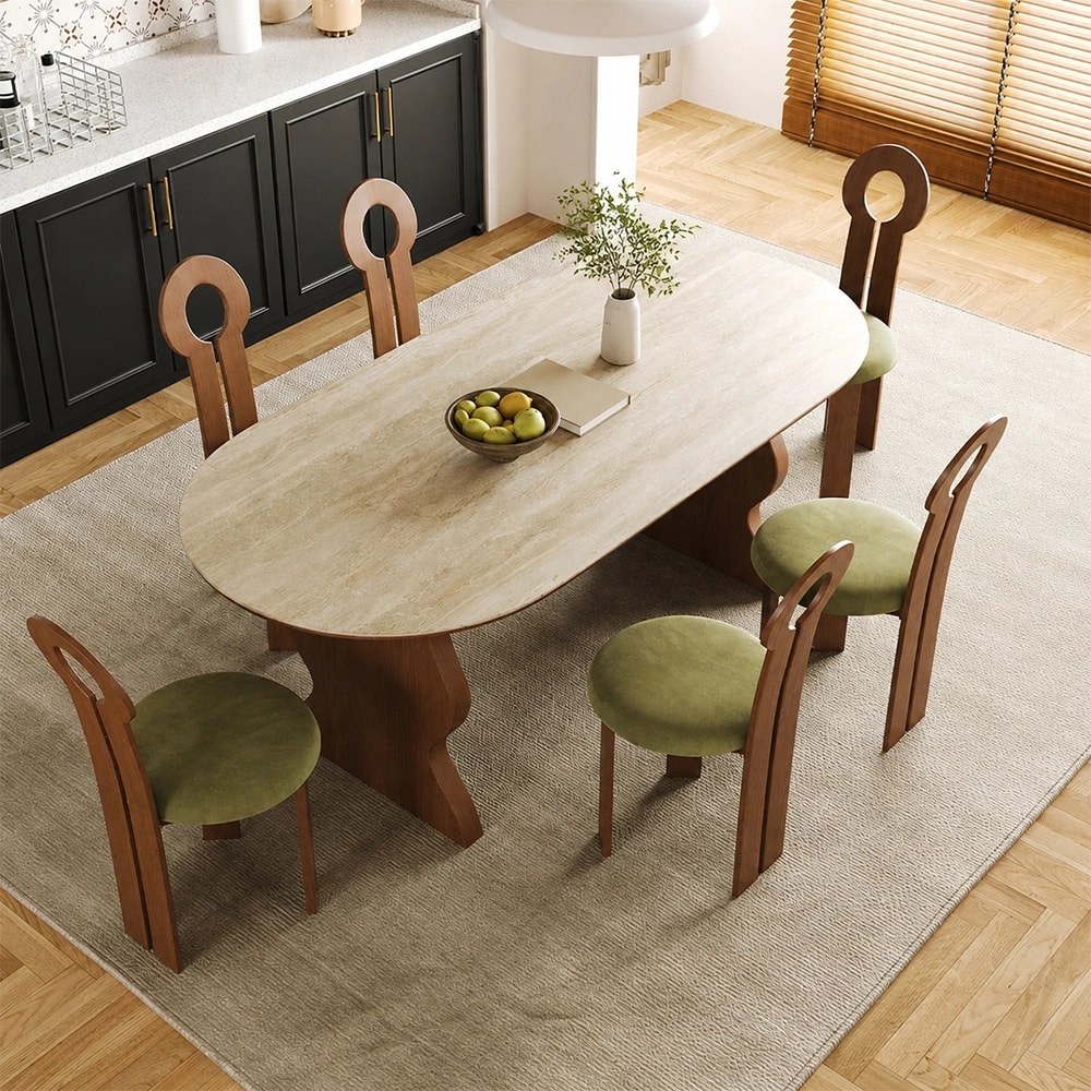 Oval Travertine & Ash Dining Table lifestyle 3
