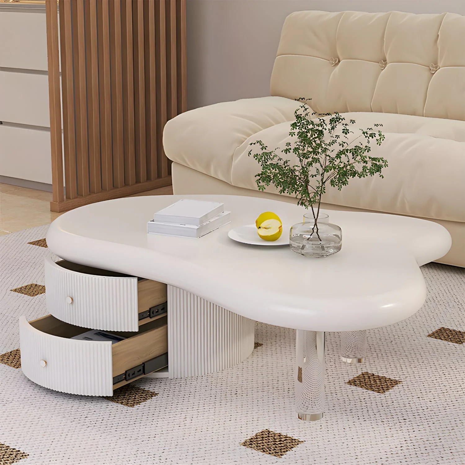 Free Form Coffee Table with Acrylic Legs lifestyle 3