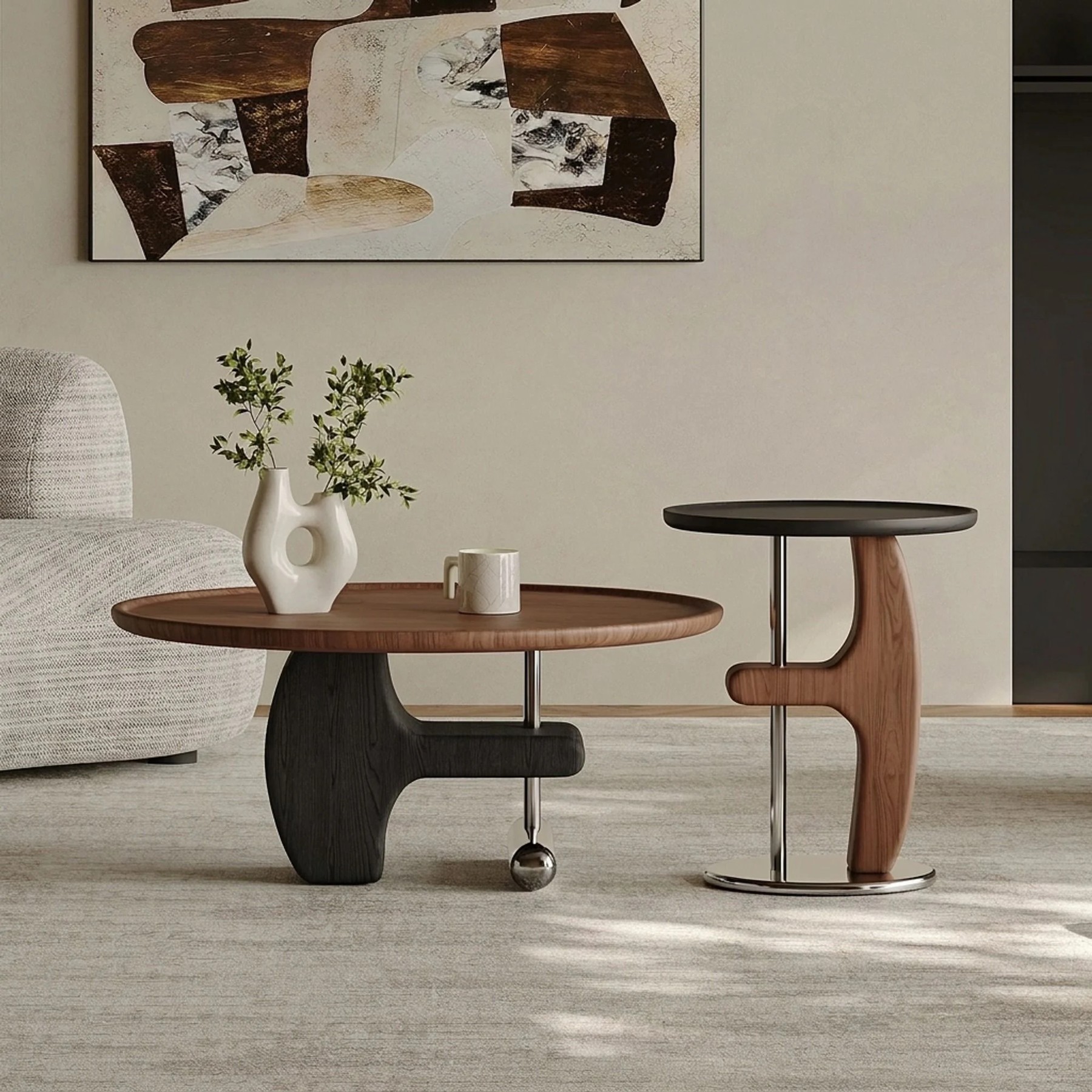 Walnut Crescent Coffee Table Set lifestyle 2