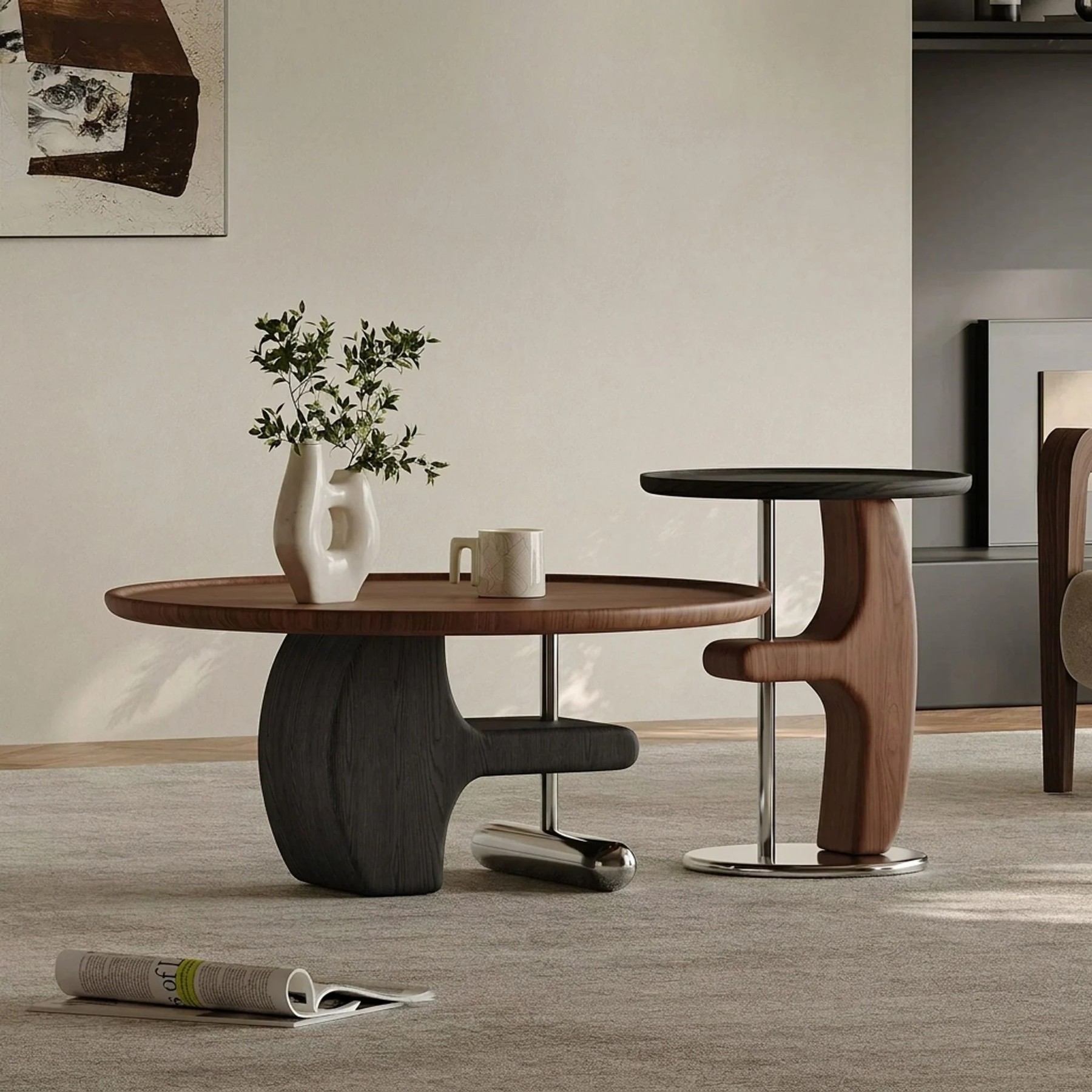 Walnut Crescent Coffee Table Set lifestyle 3