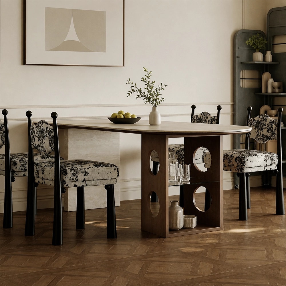 Travertine Dining Table with Pedestal Base lifestyle 3