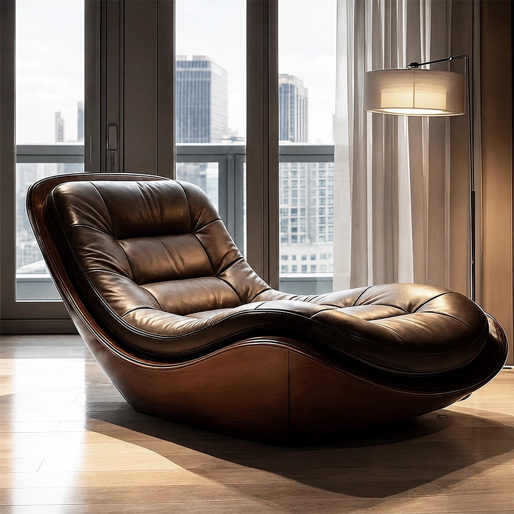 Italian Leather Chaise Lounge lifestyle 1