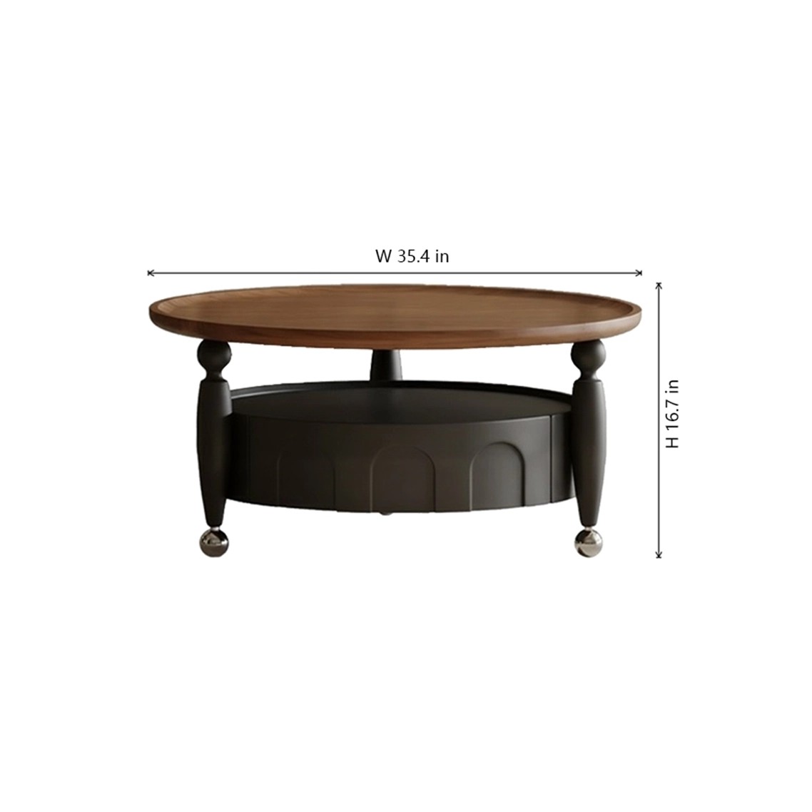 Round Coffee Table with Walnut Veneer Finish & Storage lifestyle 2