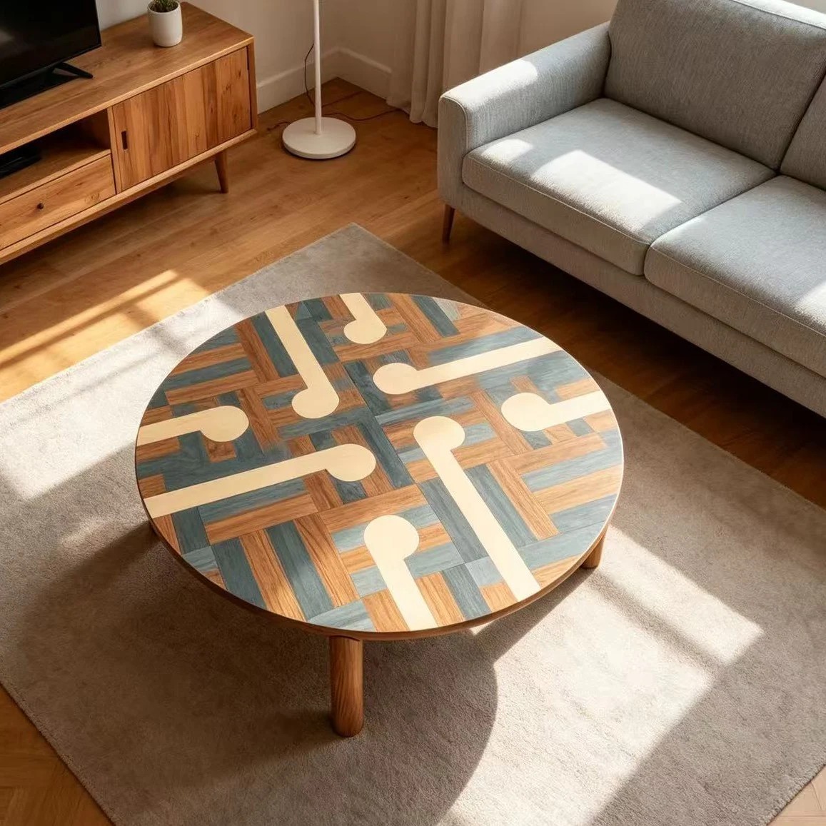 Wood Inlay Round Coffee Table lifestyle 3