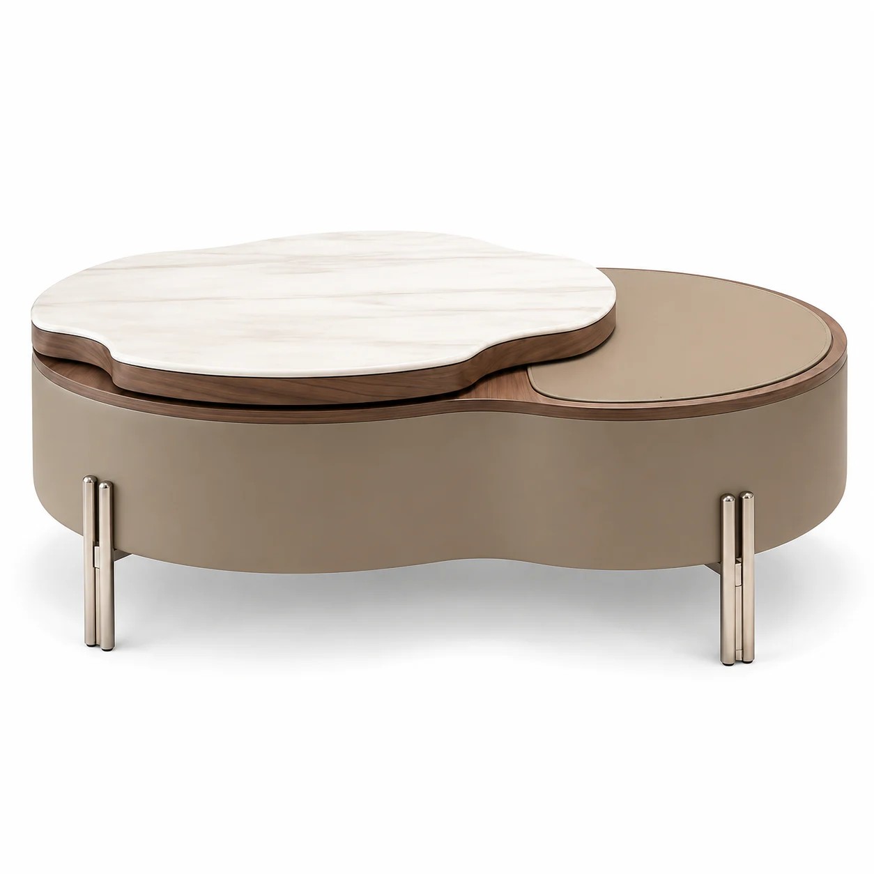 Irregular Khaki Faux Leather Lift-Top Rotating Coffee Table lifestyle 1