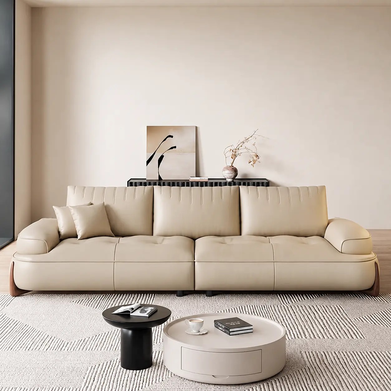 Straight Line Creamy Leather Sofa lifestyle 2