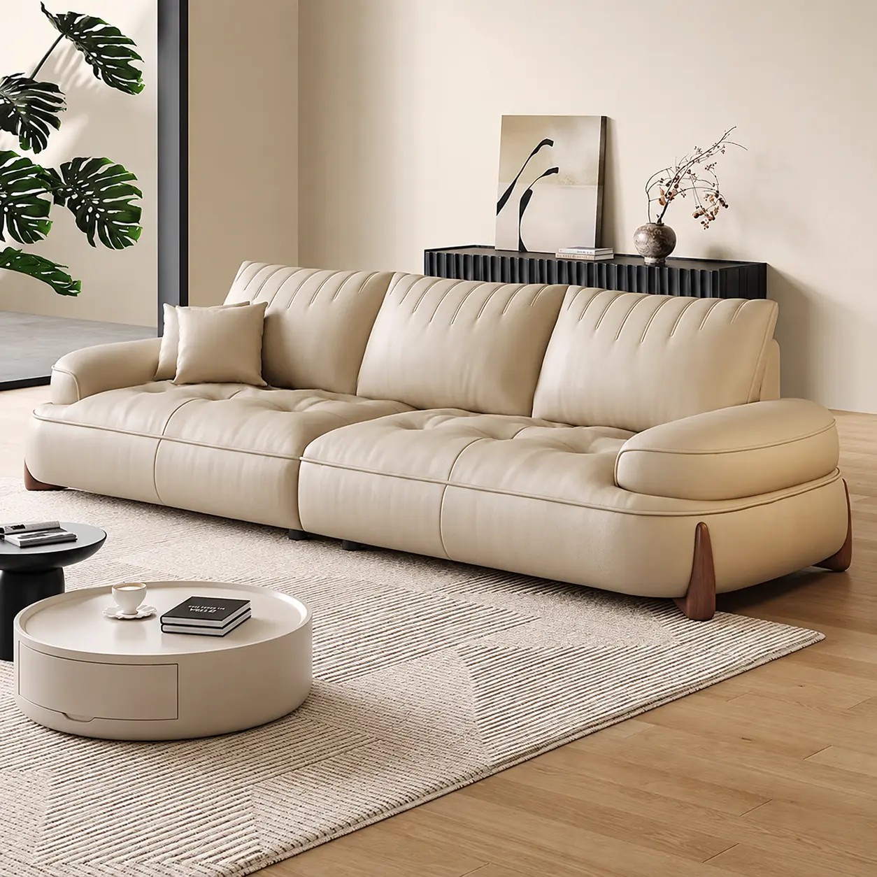 Straight Line Creamy Leather Sofa lifestyle 3