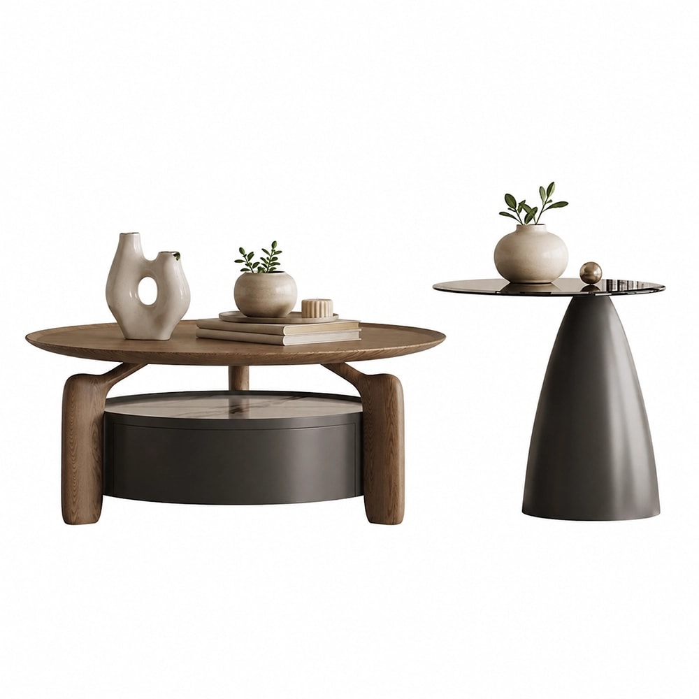 Round Storage Coffee Table Set & Sintered Stone lifestyle 1