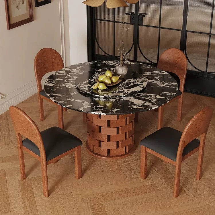 Black Marble & Ash Round Dining Table lifestyle 3