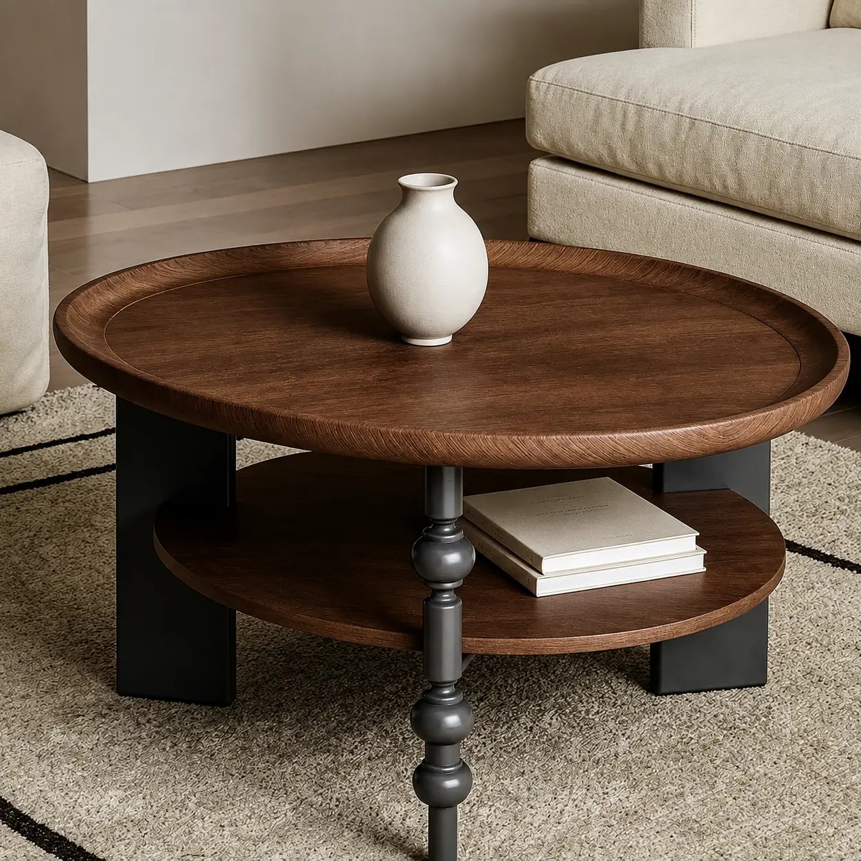 Mid-Century Round Two-Tier Coffee Table lifestyle 3