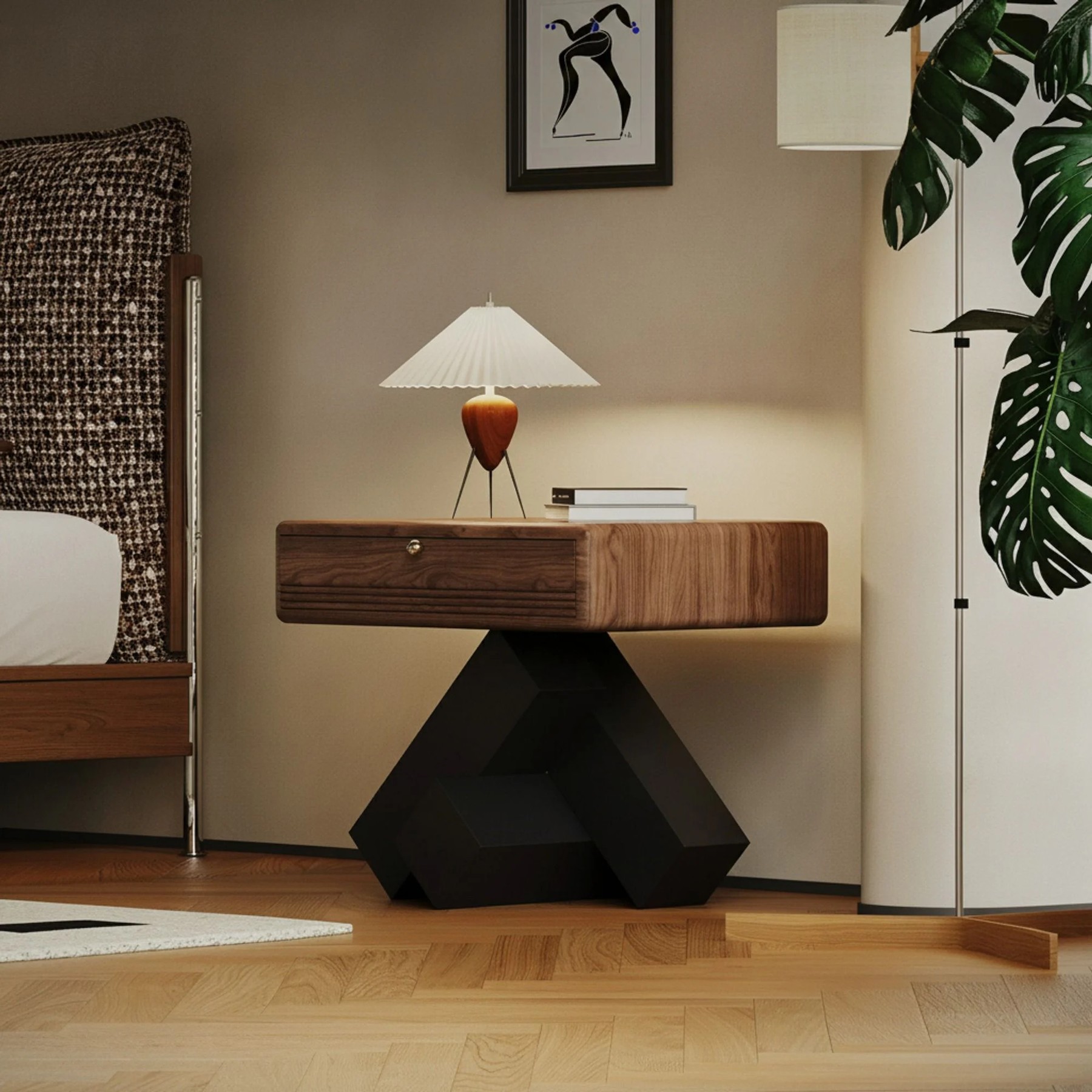 Vintage Geometric Wood Nightstand lifestyle 2