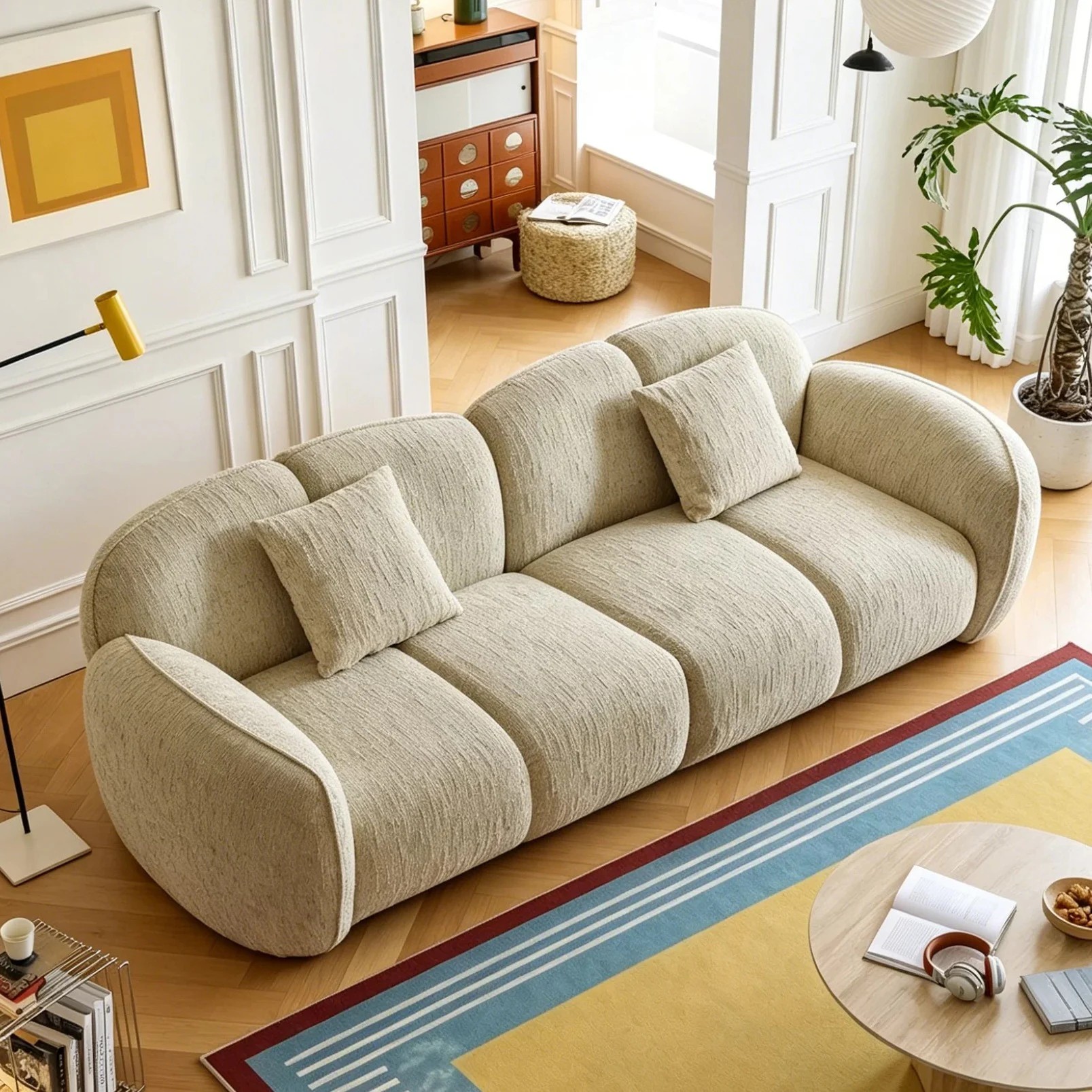Cream Pleated Fabric Sofa lifestyle 3