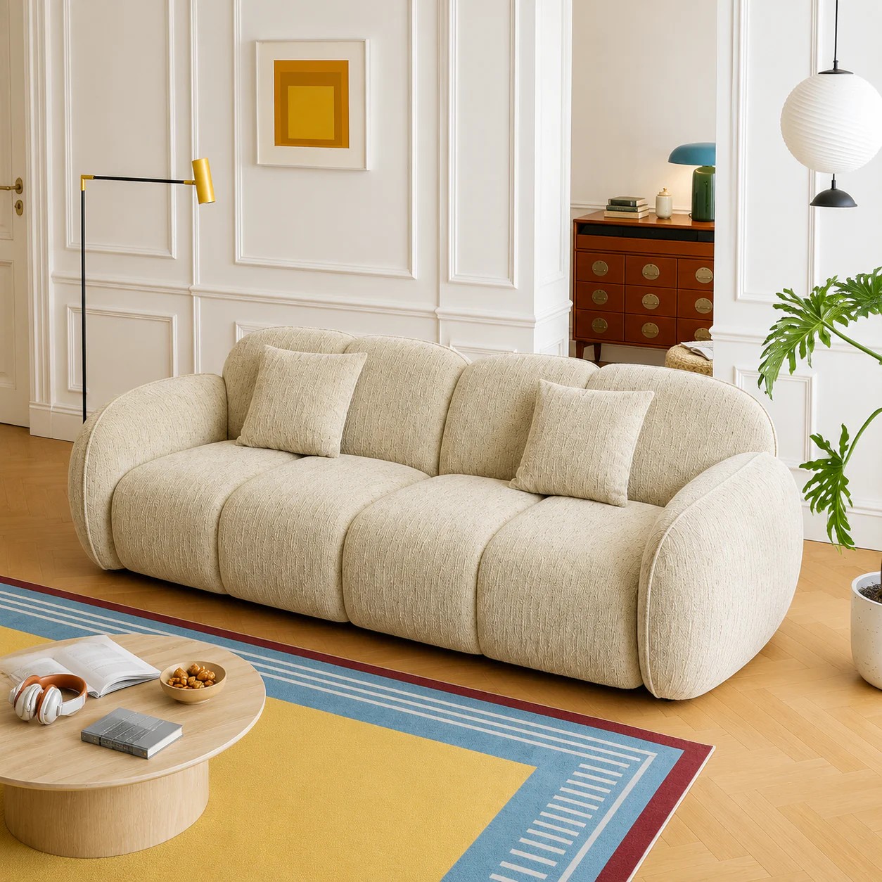 Cream Pleated Fabric Sofa lifestyle 2